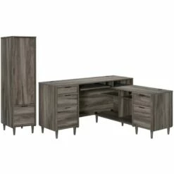 Home Square 2-Piece Set With L-Shaped Desk & Narrow Storage Cabinet With File