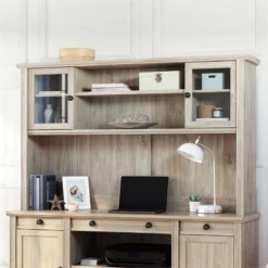 Home Square 2-Piece Set With Credenza Desk & Hutch In Chalked Oak -CYMAX Sales 2565692 3 L