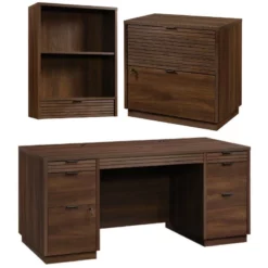 Home Square 3-Piece Set With Executive Desk Lateral File & Library Hutch