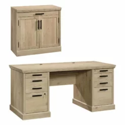 Home Square 2-Piece Set With Executive Desk & Library Base Storage Stand