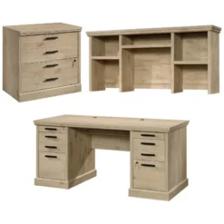 Home Square 3-Piece Set With Executive Desk Computer Hutch & Lateral File