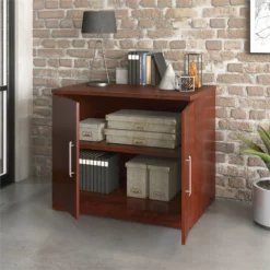 Home Square 3-Piece Set With Desk Shell Storage Cabinet With Doors & Bookcase -CYMAX Sales 2568273 5 L