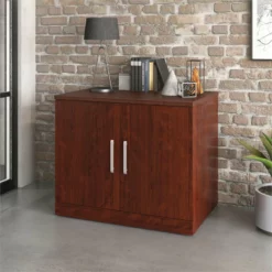 Home Square 2-Piece Set With Desk Shell & Storage Cabinet In Classic Cherry -CYMAX Sales 2568274 5 L