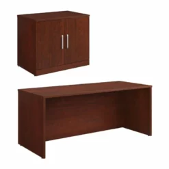 Home Square 2-Piece Set With Desk Shell & Storage Cabinet In Classic Cherry