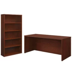 Home Square 2-Piece Set With Desk Shell And 5-Shelf Bookcase In Classic Cherry