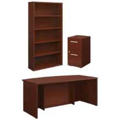 Home Square 3-Piece Set With Executive Desk 2-Drawers File Cabinet & Bookcase
