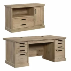 Home Square 2-Piece Set With Executive Desk & Small Filing Cabinet Credenza