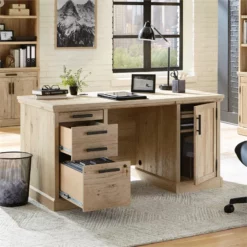 Home Square 2-Piece Set With Double Pedestal Desk & Utility Stand Library Base -CYMAX Sales 2568623 13 L