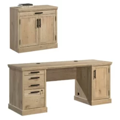 Home Square 2-Piece Set With Space Credenza Desk & Utility Stand Library Base