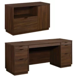 Home Square 2-Piece Set With Computer Credenza Desk & Small Filing Cabinet