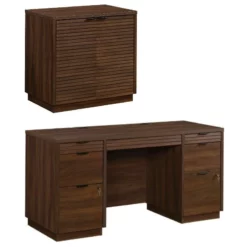 Home Square 2-Piece Set With 60" Credenza Desk And Utility Stand Libary Base