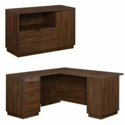 Home Square 2-Piece Set With 60" L-Shaped Computer Desk & Small Filing Cabinet