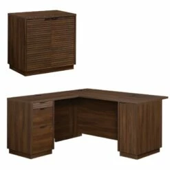Home Square 2-Piece Set With 60" L-Shaped Computer Desk & Stand Libary Base