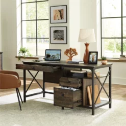 Home Square 2-Piece Set With Computer Desk & Lateral File In Carbon Oak -CYMAX Sales 2570348 10 L
