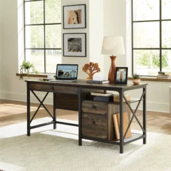 Home Square 2-Piece Set With Computer Desk & Lateral File In Carbon Oak -CYMAX Sales 2570348 12 L