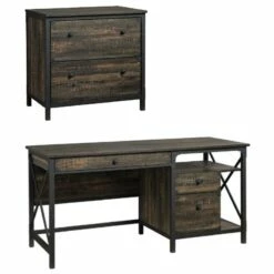 Home Square 2-Piece Set With Computer Desk & Lateral File In Carbon Oak