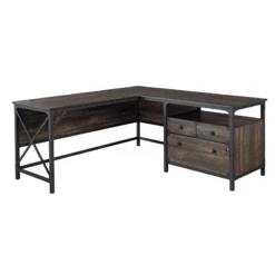 Home Square 2-Piece Set With L-Shaped Desk & Library Base In Carbon Oak -CYMAX Sales 2570353 2 L