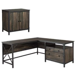 Home Square 2-Piece Set With L-Shaped Desk & Library Base In Carbon Oak