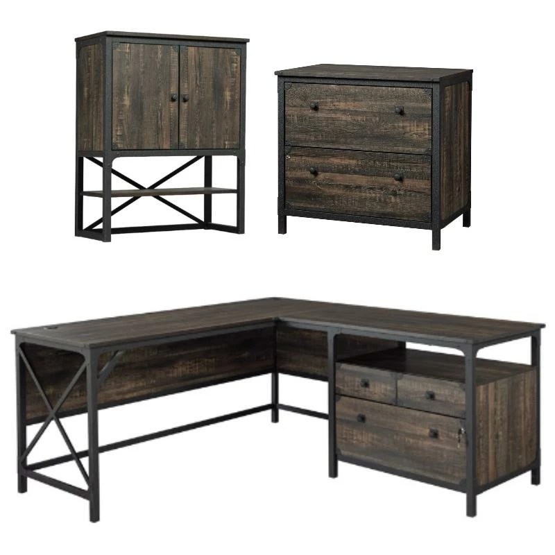 Home Square 3-Piece Set With L-Shaped Desk Lateral File & Hutch In Carbon Oak 3 Home Square 3-Piece Set With L-Shaped Desk Lateral File & Hutch In Carbon Oak