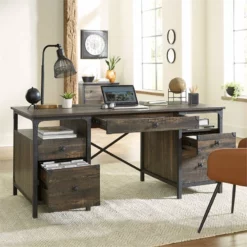 Home Square 2-Piece Set With Executive Desk & Library Base In Carbon Oak -CYMAX Sales 2570359 16 L