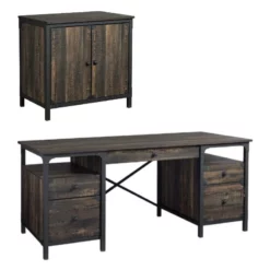 Home Square 2-Piece Set With Executive Desk & Library Base In Carbon Oak