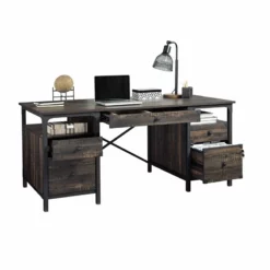 Home Square 3-Piece Set With Executive Desk Library Base & Hutch In Carbon Oak -CYMAX Sales 2570361 18 L
