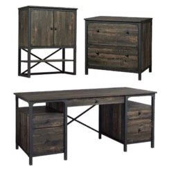 Home Square 3-Piece Set With Executive Desk Lateral File & Hutch In Carbon Oak