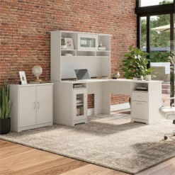 Cabot L Desk With Hutch And Small Cabinet In Modern Gray - Engineered Wood -CYMAX Sales 2570465 1 L