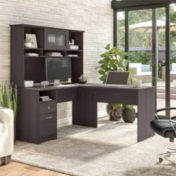 Cabot 60W L Shaped Computer Desk With Hutch In Ash Gray - Engineered Wood -CYMAX Sales 2570476 1 L