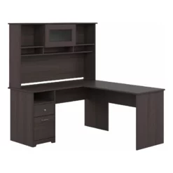 Cabot 60W L Shaped Computer Desk With Hutch In Ash Gray - Engineered Wood -CYMAX Sales 2570476 L