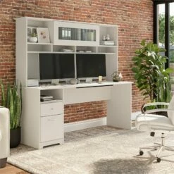 Cabot 72W Computer Desk With Hutch In White - Engineered Wood -CYMAX Sales 2570480 1 L 1