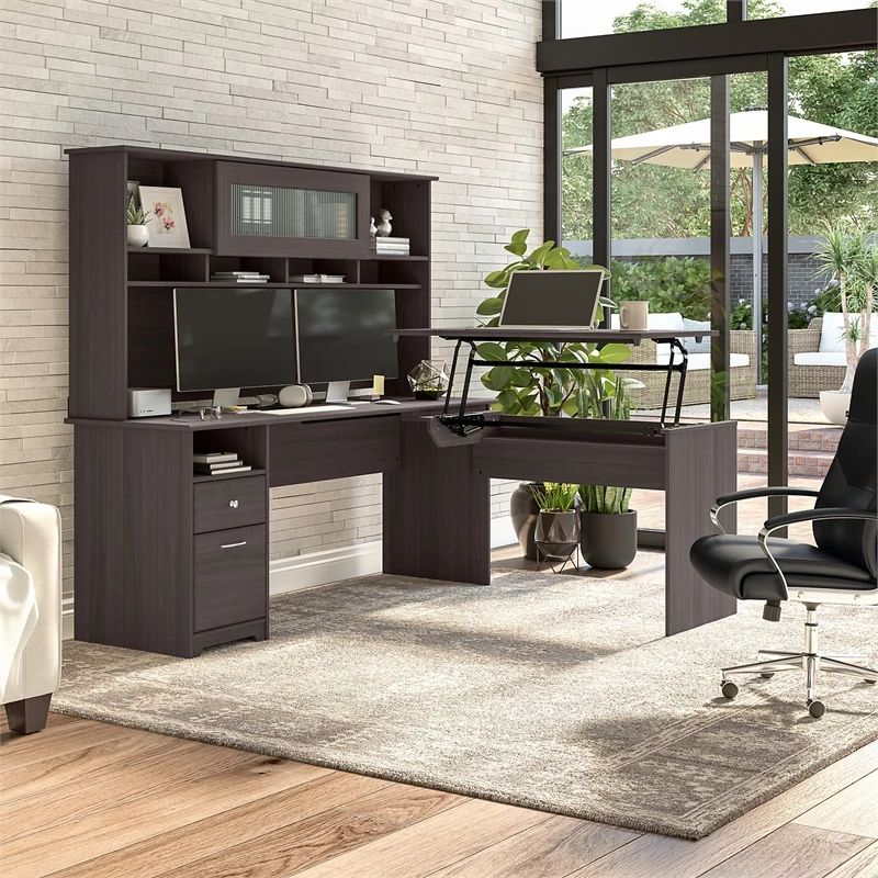 Bush Cabot 3 Position L Shaped Sit To Stand Desk With Hutch In Espresso 22 Bush Cabot 3 Position L Shaped Sit To Stand Desk With Hutch In Espresso - Image 20