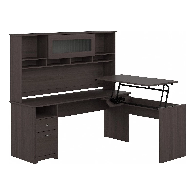 Bush Cabot 3 Position L Shaped Sit To Stand Desk With Hutch In Espresso 21 Bush Cabot 3 Position L Shaped Sit To Stand Desk With Hutch In Espresso - Image 19