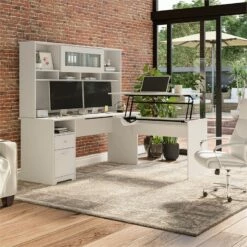 Bush Cabot 3 Position L Shaped Sit To Stand Desk With Hutch In Espresso 35 Bush Cabot 3 Position L Shaped Sit To Stand Desk With Hutch In Espresso -CYMAX Sales 2570483 1 L