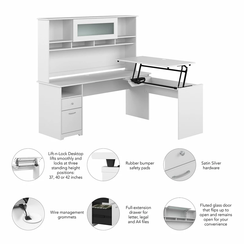 Bush Cabot 3 Position L Shaped Sit To Stand Desk With Hutch In Espresso 17 Bush Cabot 3 Position L Shaped Sit To Stand Desk With Hutch In Espresso - Image 15