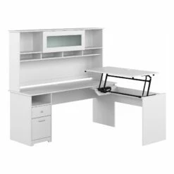 Bush Cabot 3 Position L Shaped Sit To Stand Desk With Hutch In Espresso 34 Bush Cabot 3 Position L Shaped Sit To Stand Desk With Hutch In Espresso -CYMAX Sales 2570483 L