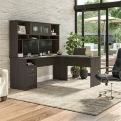Cabot 72W L Shaped Desk With Hutch And Drawers In Modern Gray - Engineered Wood -CYMAX Sales 2570485 1 L 1