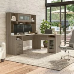 Cabot 72W L Shaped Desk With Hutch And Storage In Modern Gray - Engineered Wood -CYMAX Sales 2570487 1 L