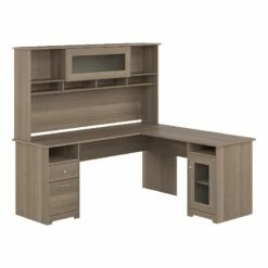 Cabot 72W L Shaped Desk With Hutch And Storage In Modern Gray - Engineered Wood -CYMAX Sales 2570487 L