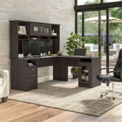 Cabot 72W L Shaped Desk With Hutch And Storage In Modern Gray - Engineered Wood -CYMAX Sales 2570488 1 L