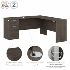 Bestar Ridgeley L-Desk Contemporary Engineered Wood Desk In Medium Gray Maple -CYMAX Sales 2572038 4 L