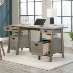 UrbanPro Trestle Engineered Wood Executive Desk In Mystic Oak -CYMAX Sales 2576028 5 L