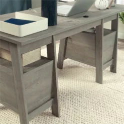 UrbanPro Trestle Engineered Wood Executive Desk In Mystic Oak -CYMAX Sales 2576028 7 L