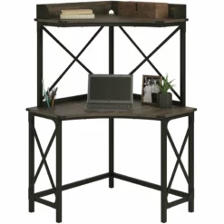 UrbanPro Engineered Wood/Metal Corner Home Office Desk In Carbon Oak -CYMAX Sales 2576029 2 L