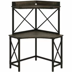 UrbanPro Engineered Wood/Metal Corner Home Office Desk In Carbon Oak