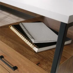 UrbanPro Mid-Century L-Shaped Computer Desk With 2 Drawers In White -CYMAX Sales 2576031 12 L