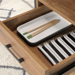 UrbanPro Mid-Century L-Shaped Computer Desk With 2 Drawers In White -CYMAX Sales 2576031 9 L