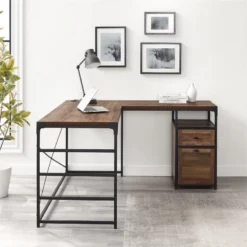 UrbanPro Rustic Wood L-Shaped Computer Desk With Storage In Rustic Oak -CYMAX Sales 2577184 28 L