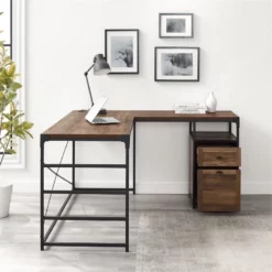 UrbanPro Rustic Wood L-Shaped Computer Desk With Storage In Rustic Oak -CYMAX Sales 2577184 29 L