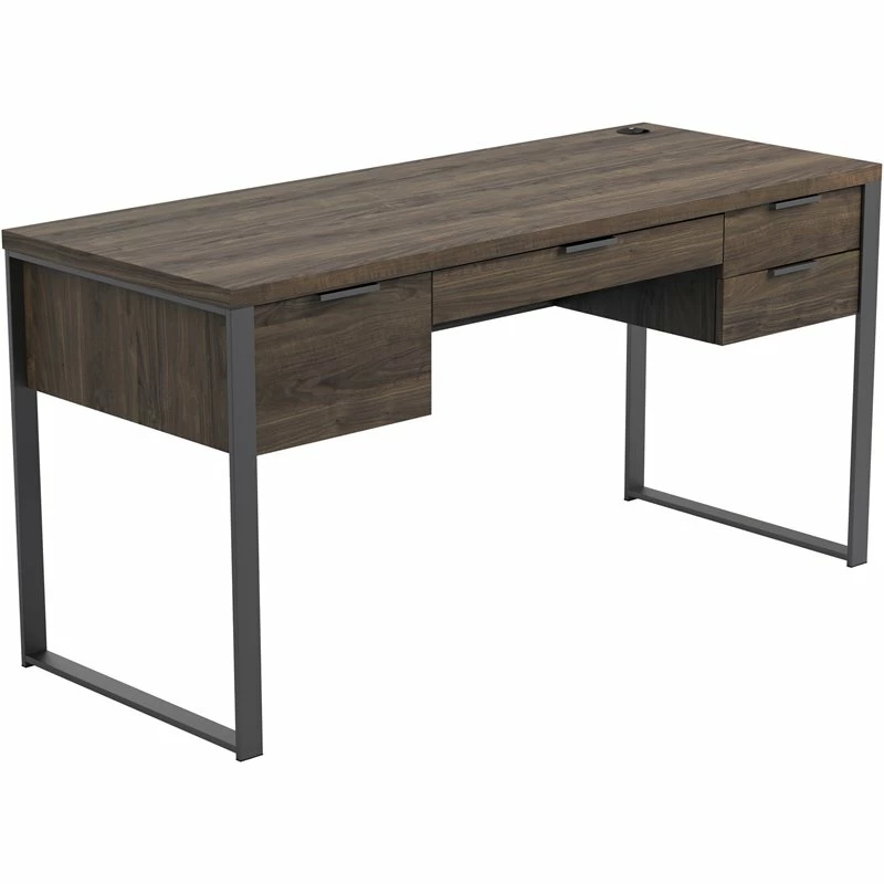 Pemberly Row 4 Drawer Writing Desk In Aged Walnut And Gunmetal 3 Pemberly Row 4 Drawer Writing Desk In Aged Walnut And Gunmetal